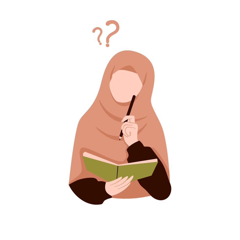 muslimah estudia y escribe ilustración vector