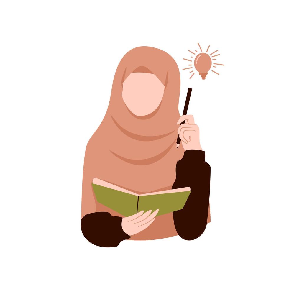 muslimah estudia y escribe ilustración vector