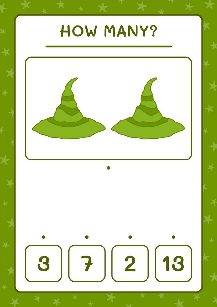 How many Witch Hat, game for children. Vector illustration, printable worksheet