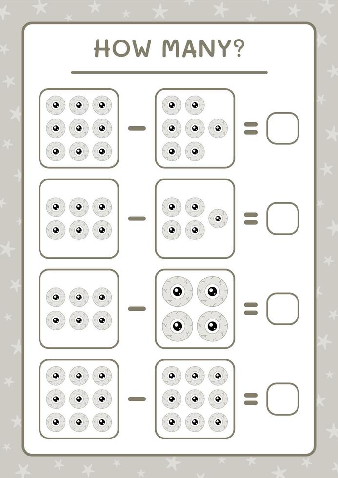 How many Eye, game for children. Vector illustration, printable worksheet