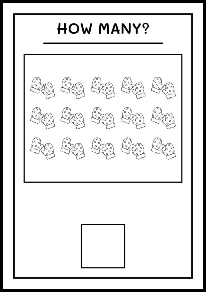 How many winter mittens, game for children. Vector illustration, printable worksheet