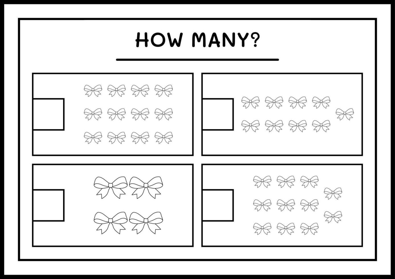 How many ribbon, game for children. Vector illustration, printable worksheet