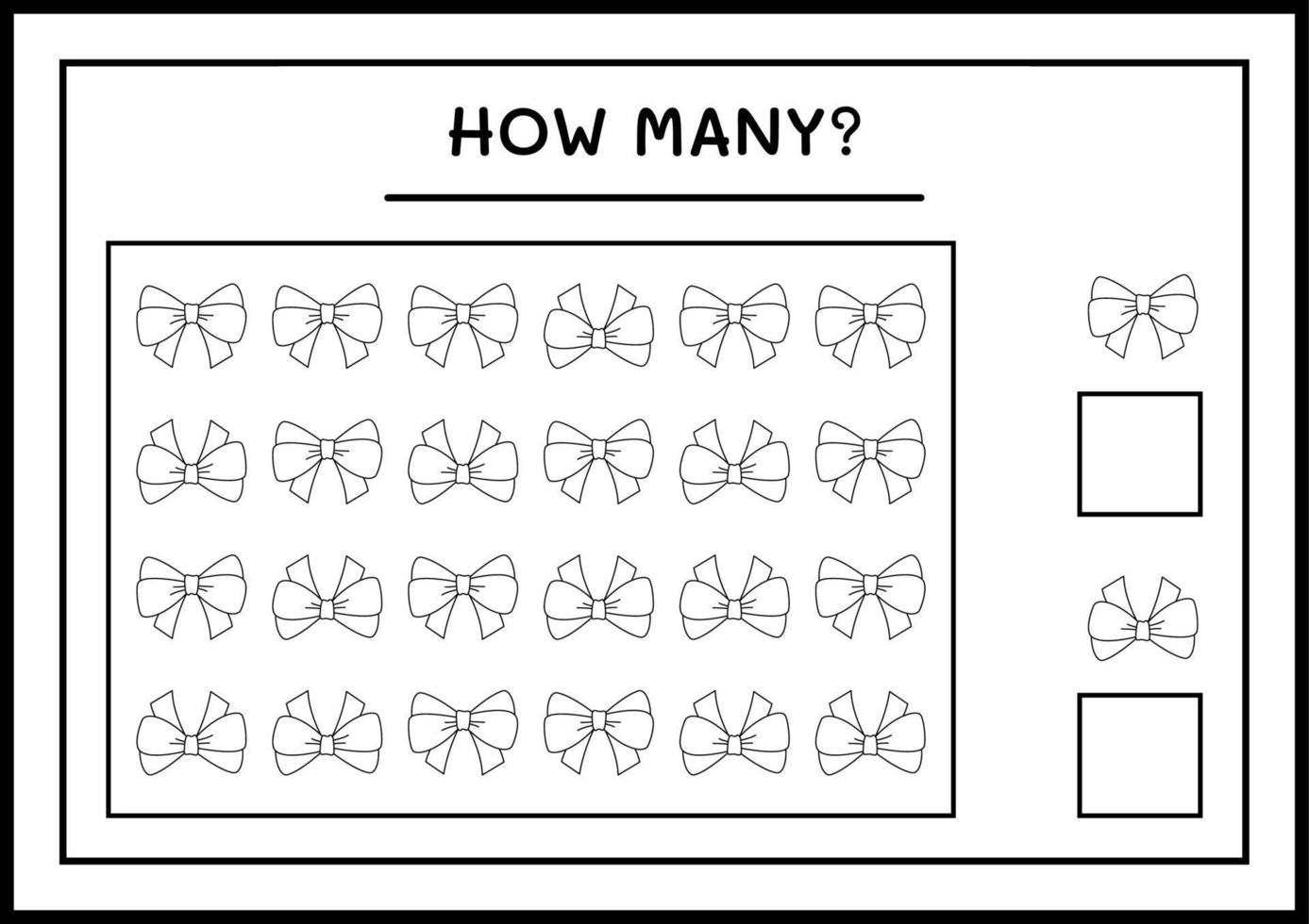 How many ribbon, game for children. Vector illustration, printable worksheet