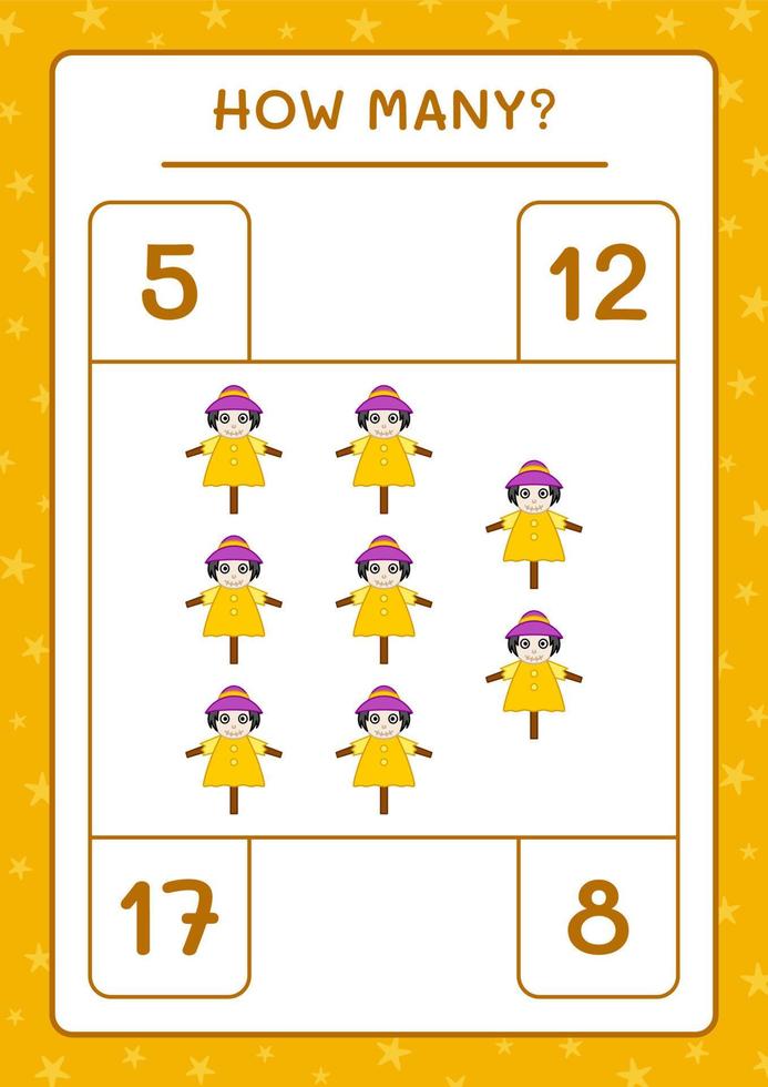 How many Scarecrow, game for children. Vector illustration, printable worksheet