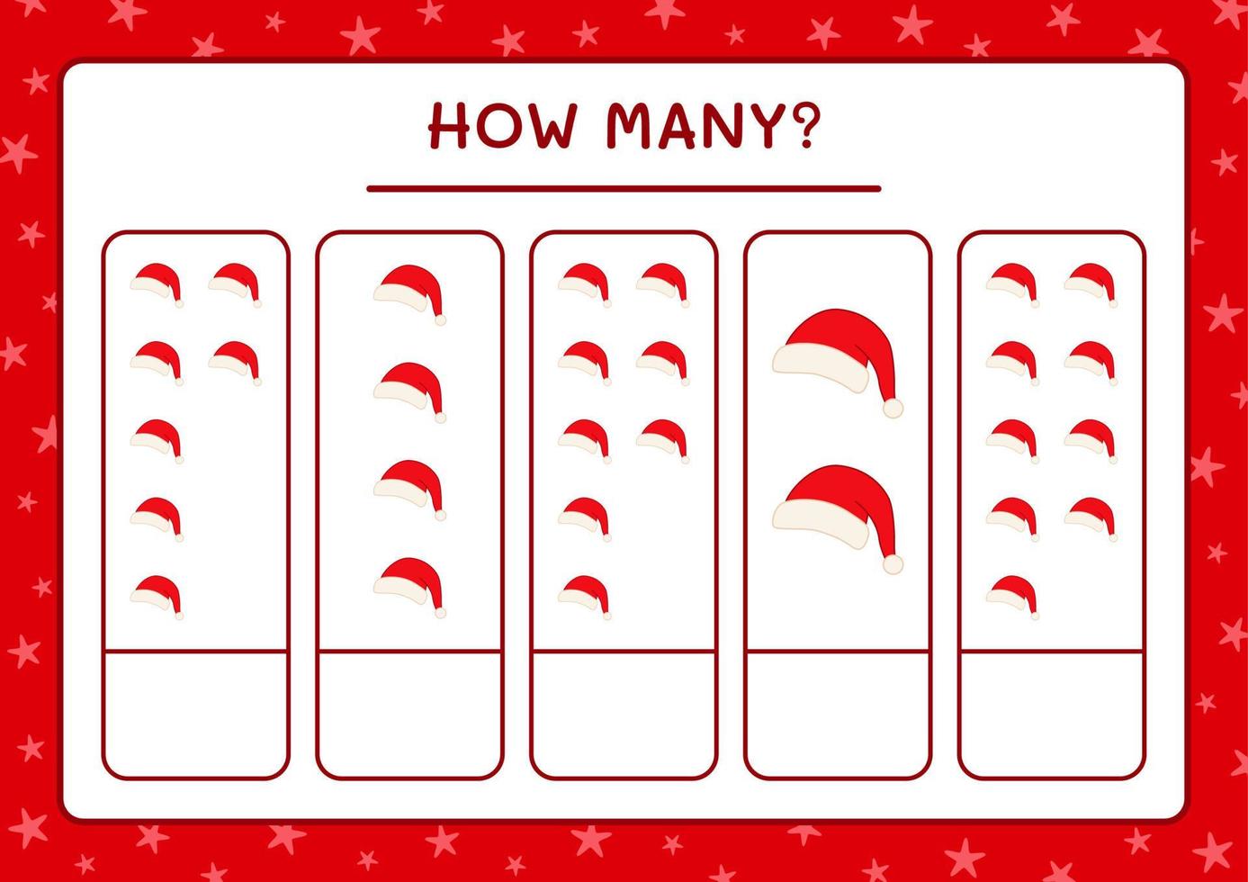 How many santa claus hat, game for children. Vector illustration, printable worksheet