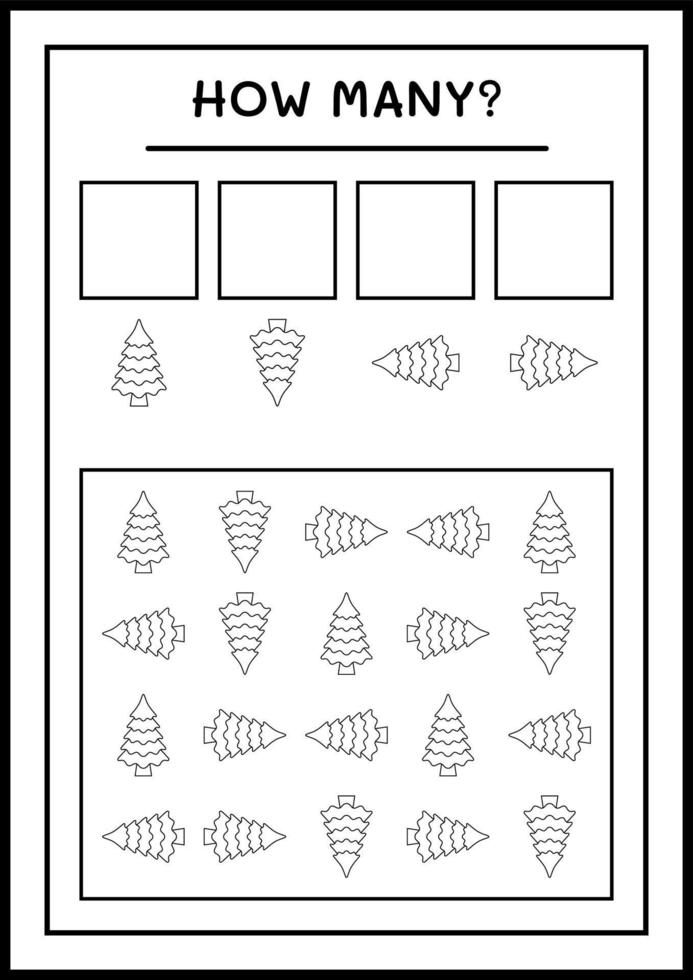 How many christmas tree, game for children. Vector illustration, printable worksheet