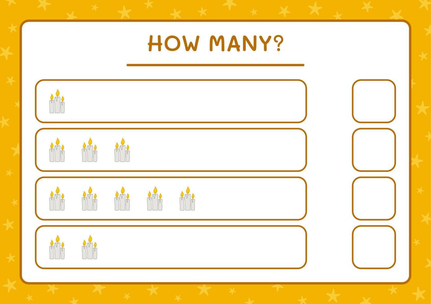 How many Candle, game for children. Vector illustration, printable worksheet