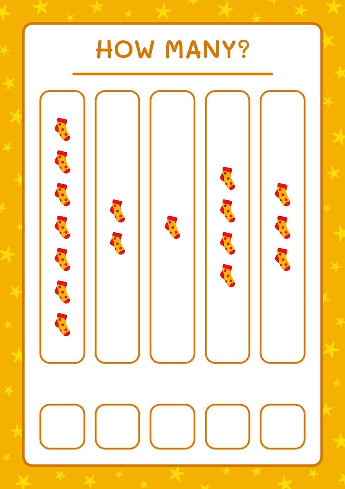 How many christmas sock, game for children. Vector illustration, printable worksheet