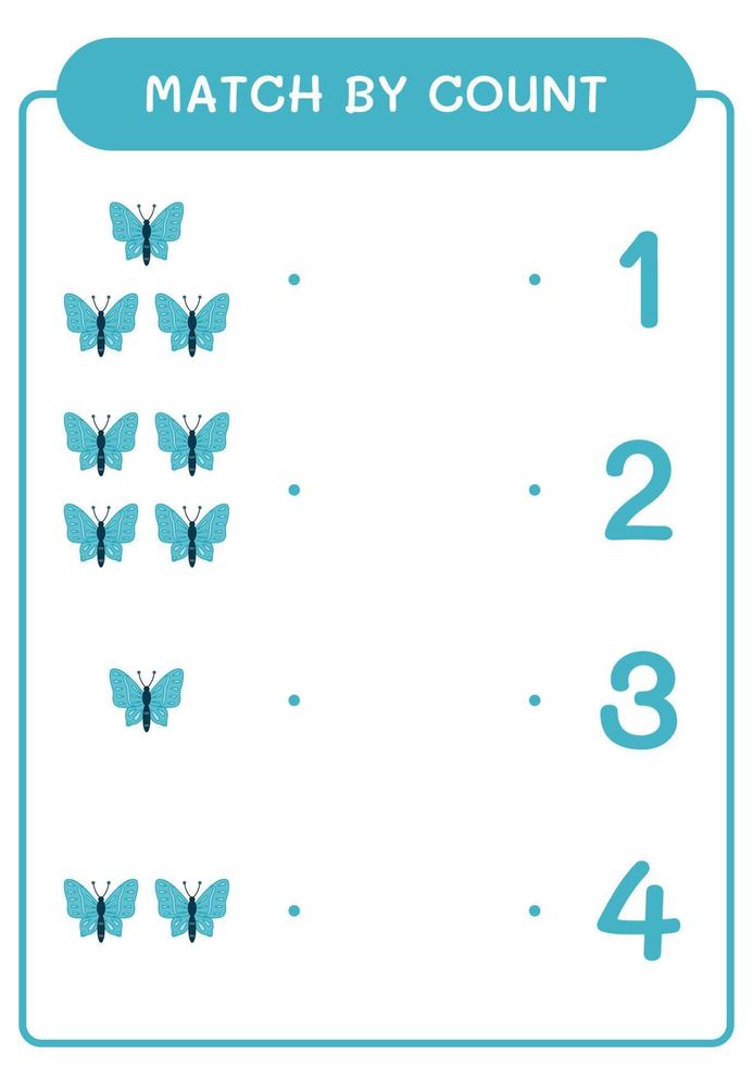 Match by count of Butterfly, game for children. Vector illustration, printable worksheet