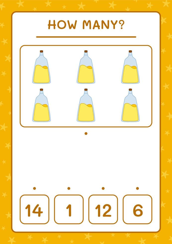 cuantas botellas de pociones, juegos para niños. ilustración vectorial, hoja de cálculo imprimible vector