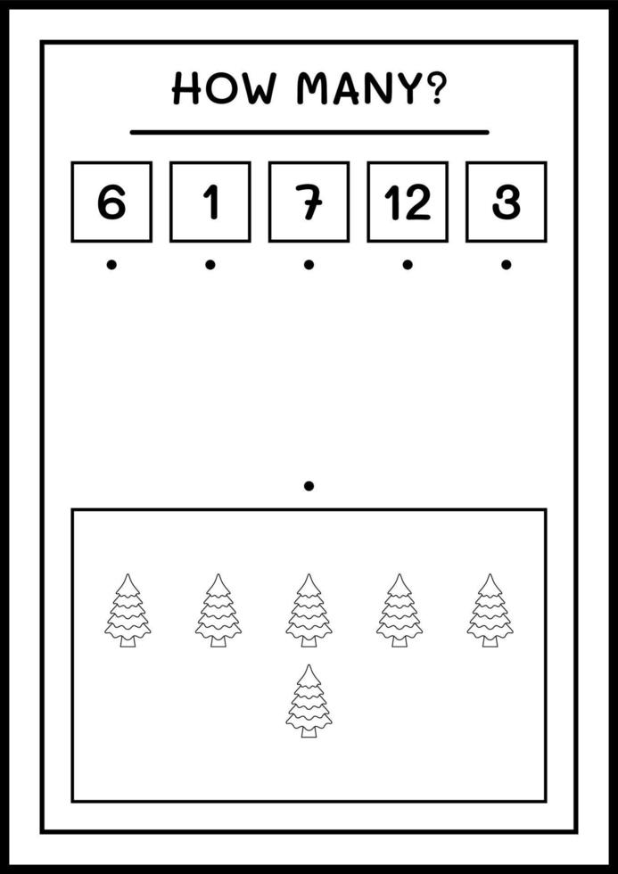 How many christmas tree, game for children. Vector illustration, printable worksheet