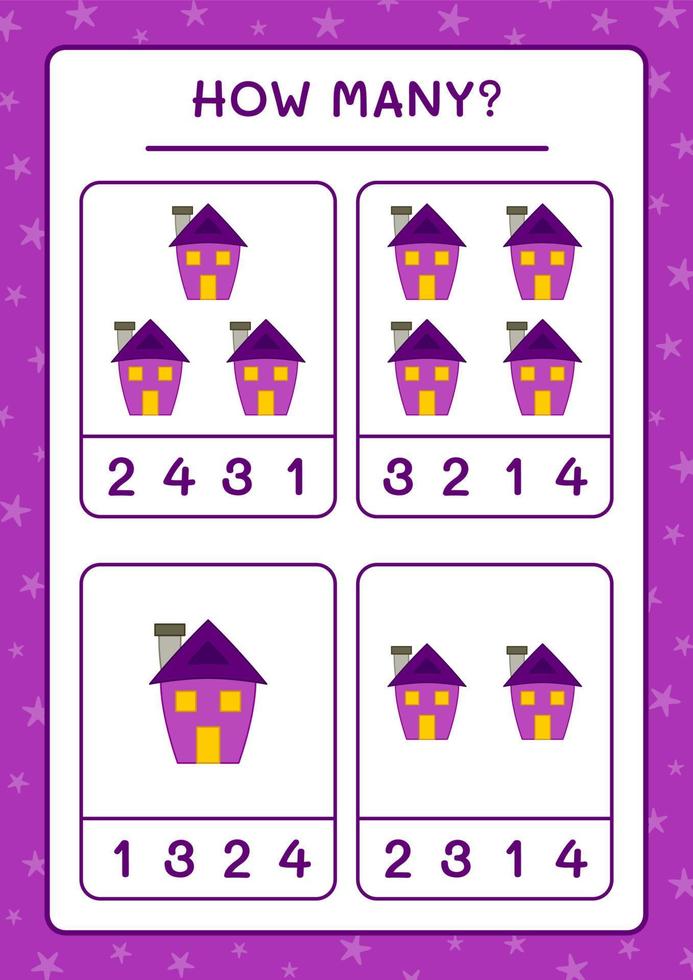 How many House, game for children. Vector illustration, printable worksheet