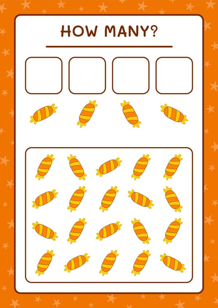 How many Candy, game for children. Vector illustration, printable worksheet