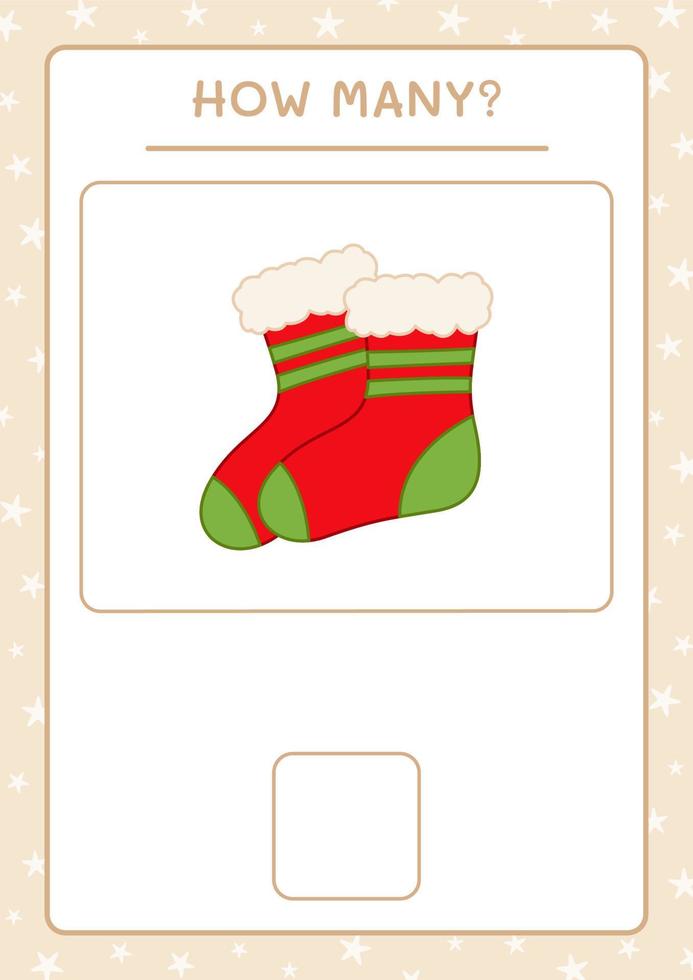 How many christmas sock, game for children. Vector illustration, printable worksheet