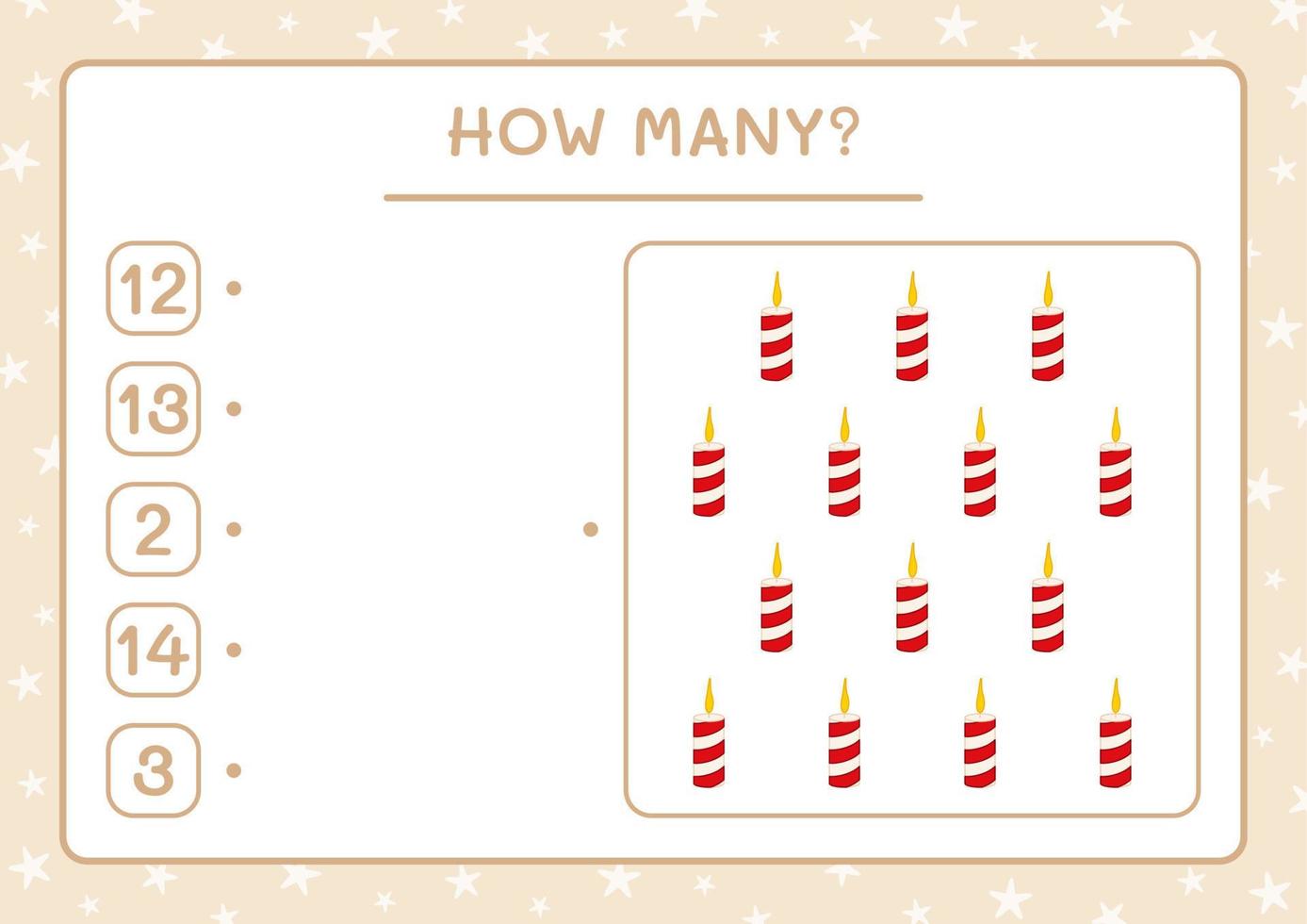 How many christmas candle, game for children. Vector illustration, printable worksheet