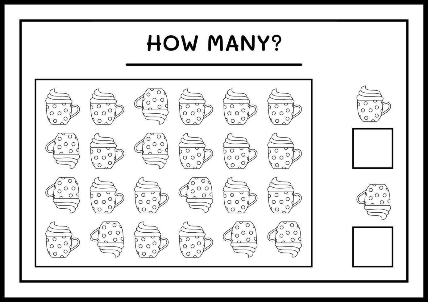 How many christmas mug, game for children. Vector illustration, printable worksheet