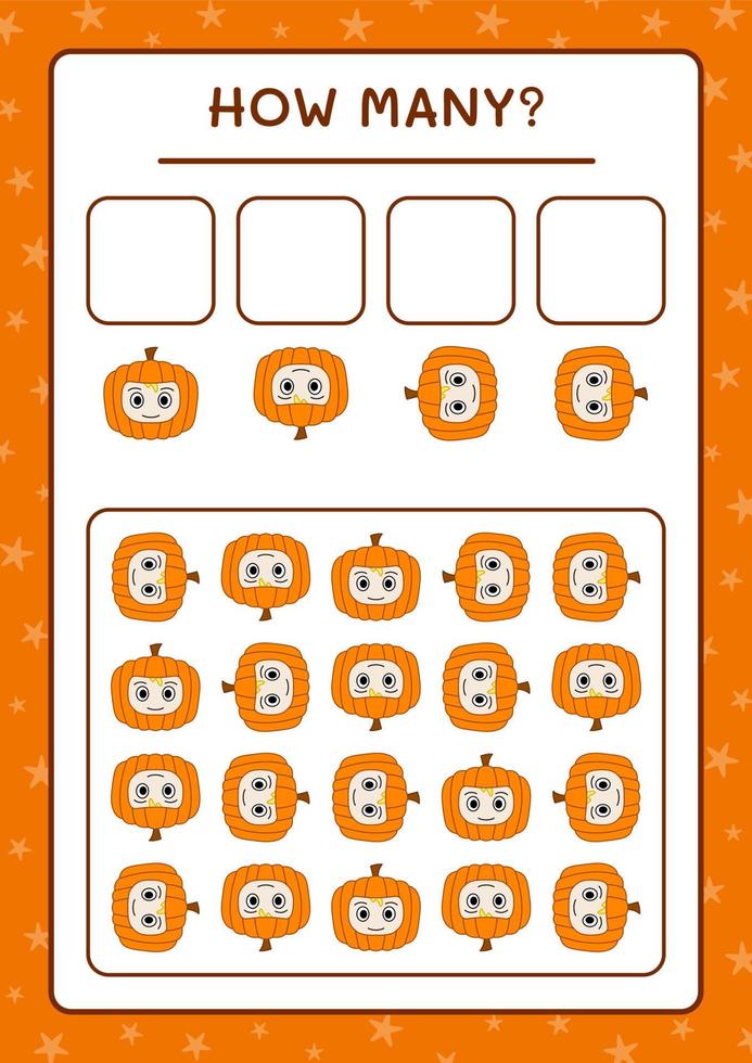 cuantas máscaras de calabaza, juego para niños. ilustración vectorial, hoja de cálculo imprimible vector