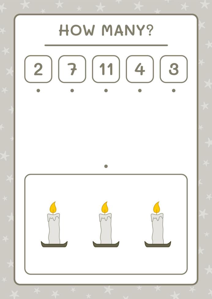 How many Candle, game for children. Vector illustration, printable worksheet