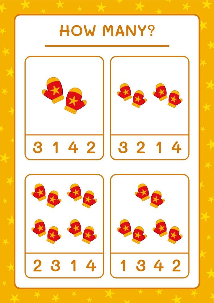 How many winter mittens, game for children. Vector illustration, printable worksheet