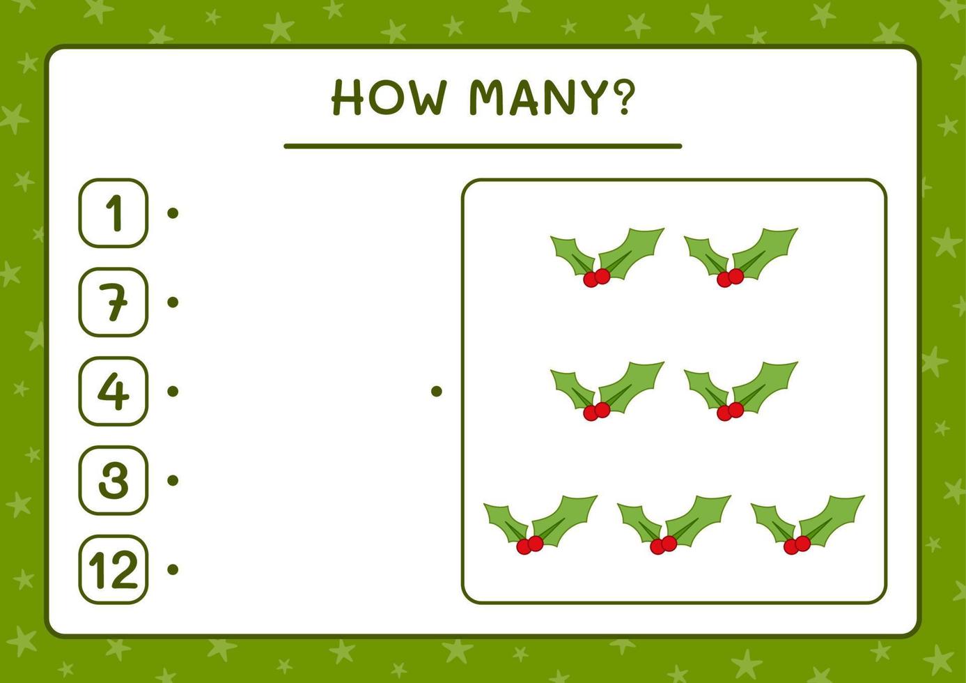 How many holly berry, game for children. Vector illustration, printable worksheet