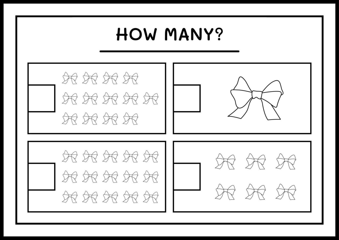 How many ribbon, game for children. Vector illustration, printable worksheet