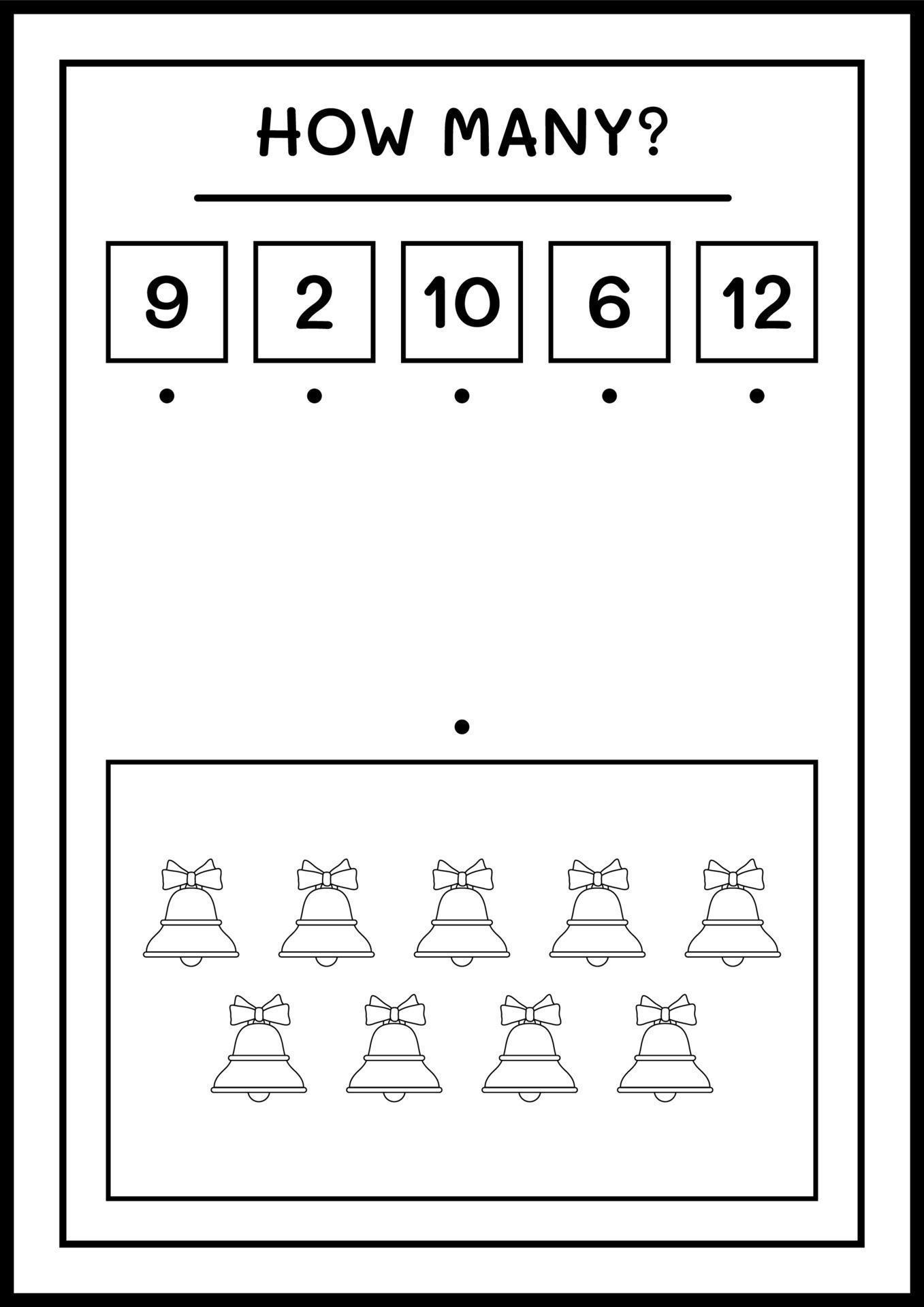 How many christmas bell, game for children. Vector illustration, printable worksheet 10001570