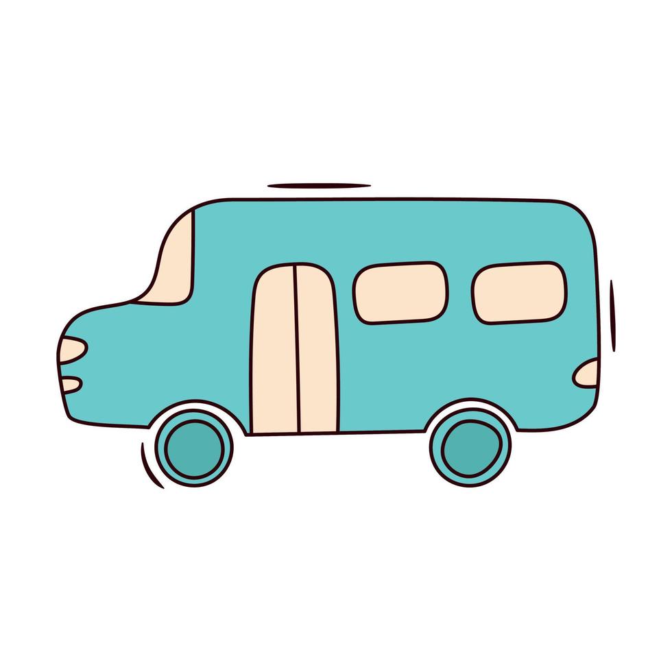Vector isolated on white doodle school bus icon.