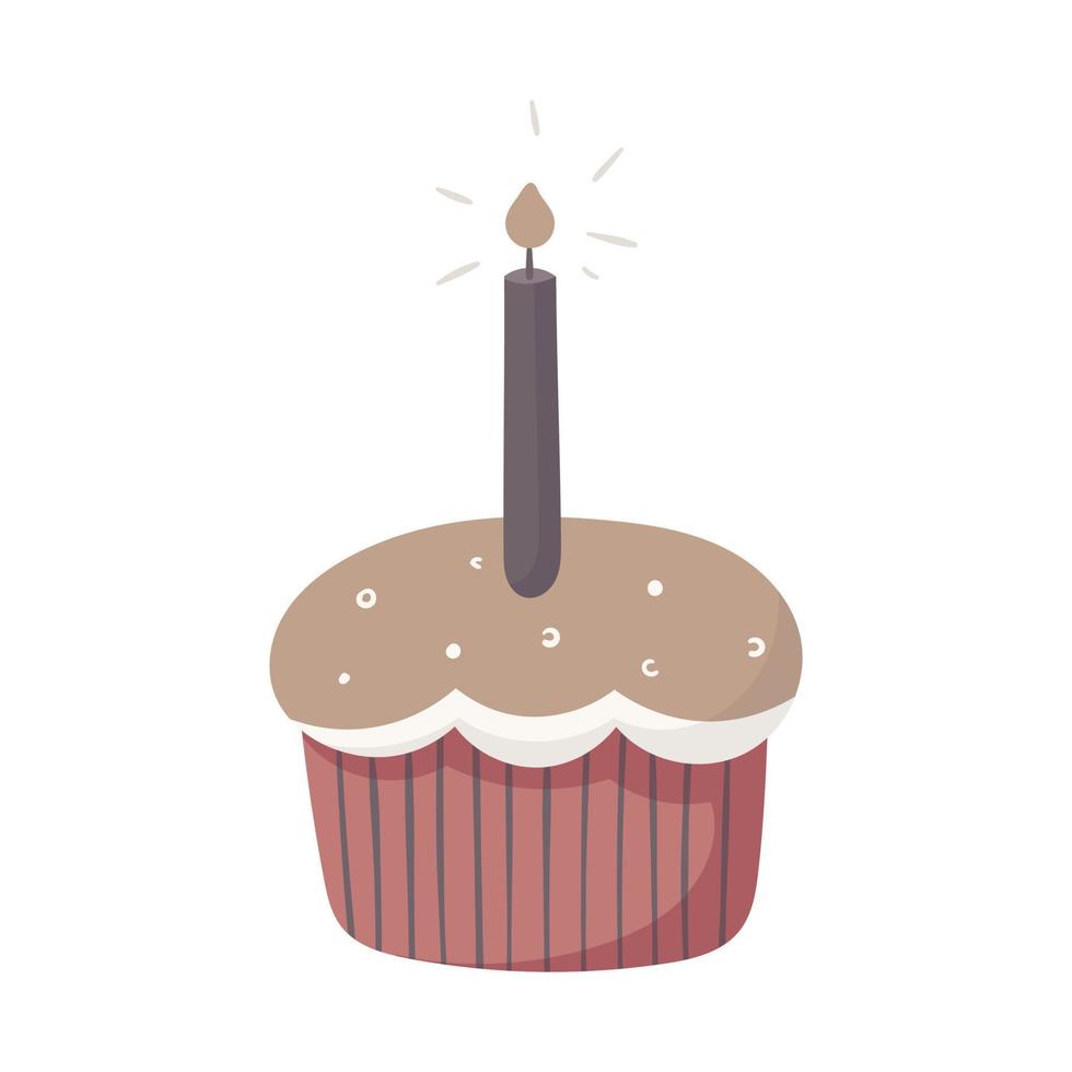 Vector isolated cartoon illustration of a holiday cupcake with a candle.