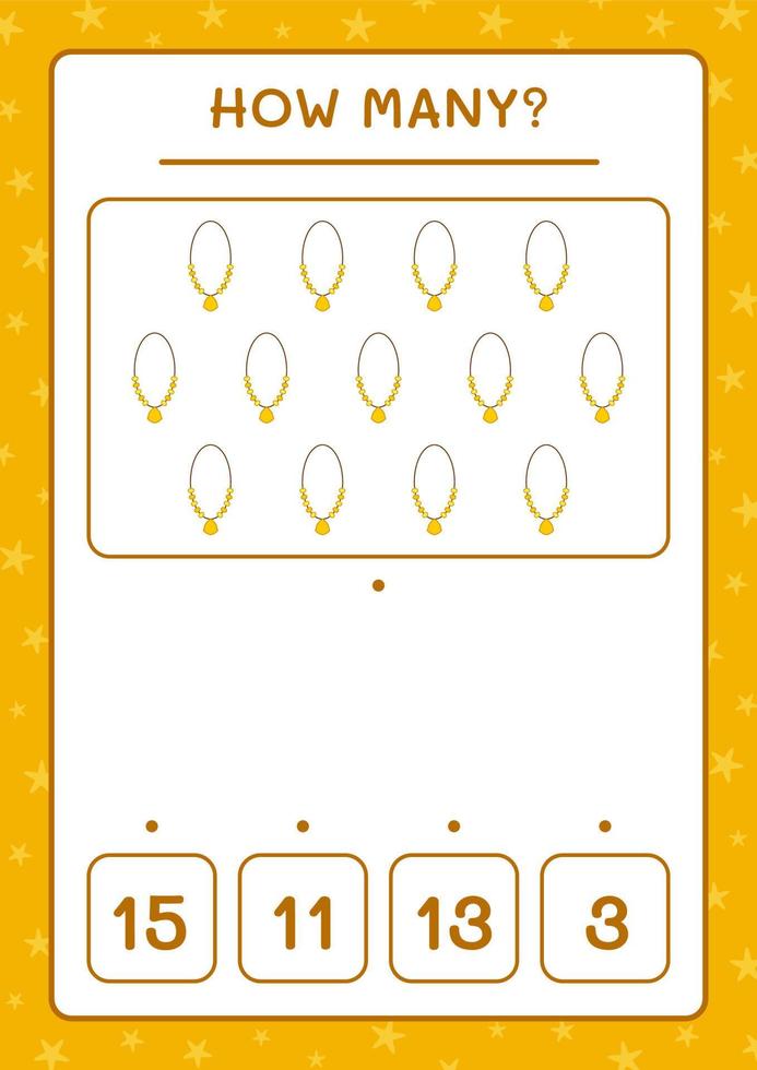 How many Pendant, game for children. Vector illustration, printable worksheet