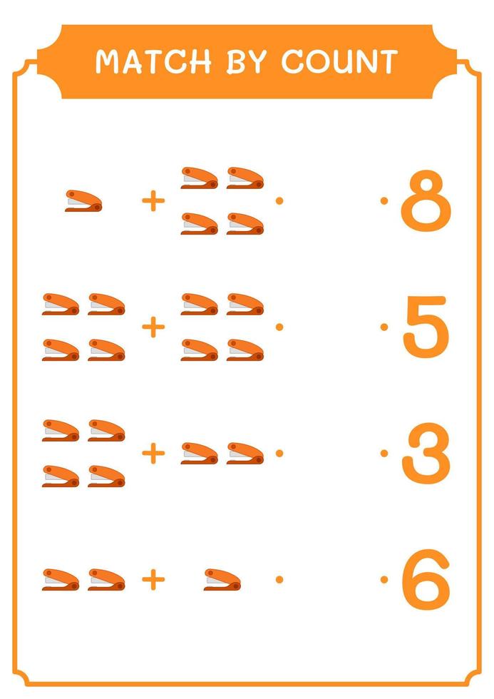 Match by count of Stapler, game for children. Vector illustration, printable worksheet