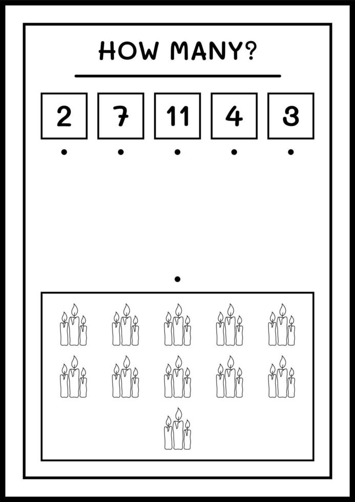 How many Candle, game for children. Vector illustration, printable worksheet