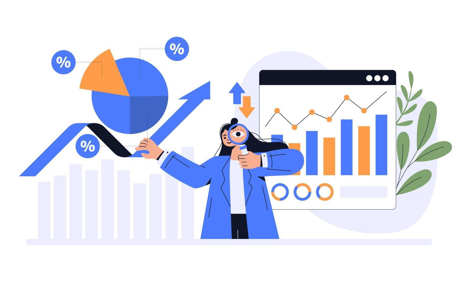 Flat vector design statistical and Data analysis for business finance investment concept. Flat vector illustration isolated on white background