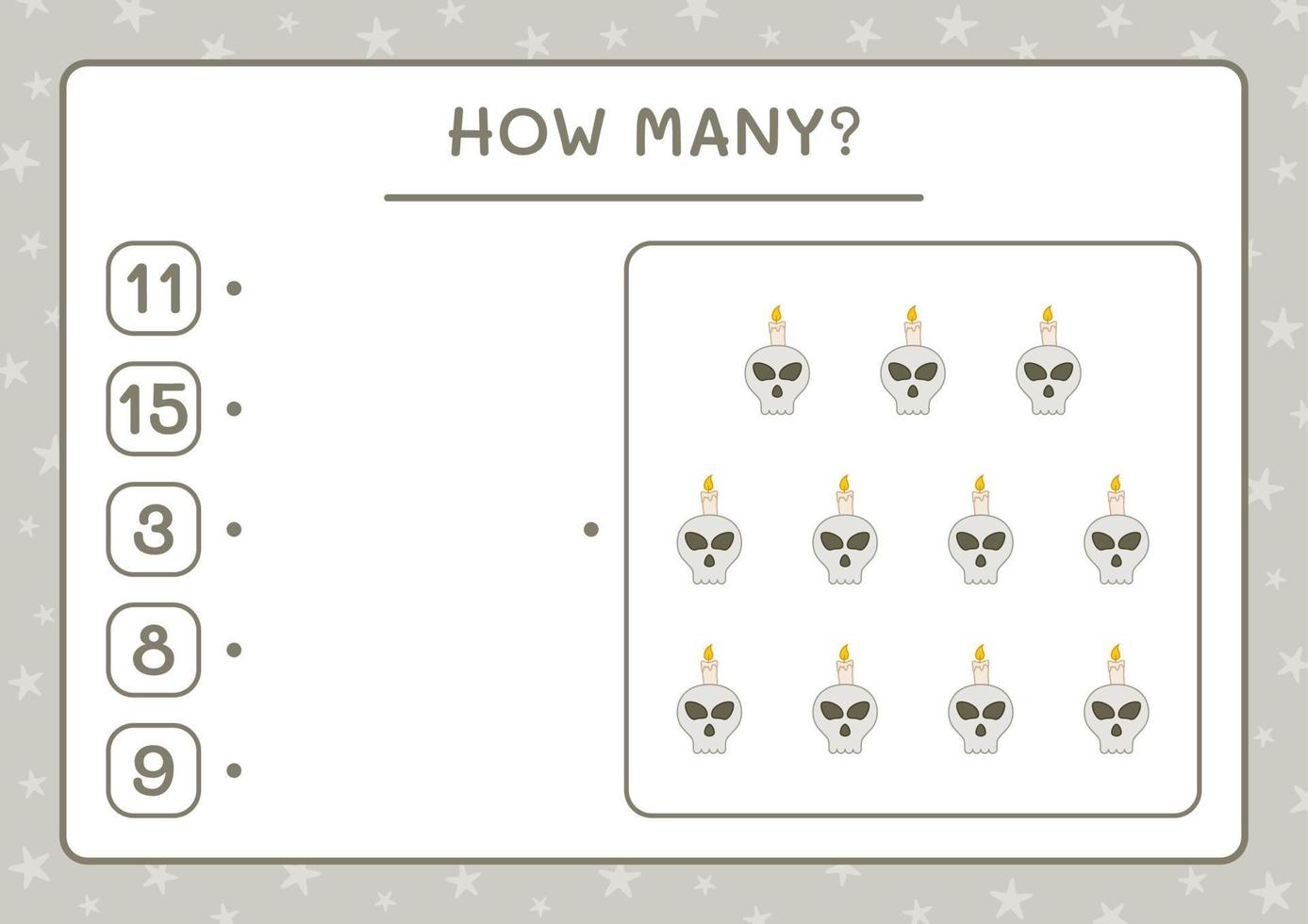 How many Skull with Candle, game for children. Vector illustration, printable worksheet