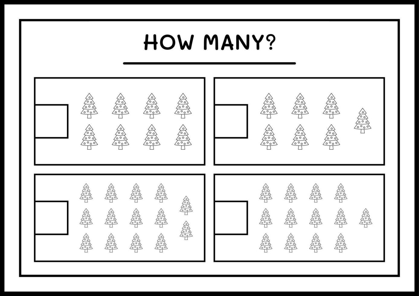 How many christmas tree, game for children. Vector illustration, printable worksheet