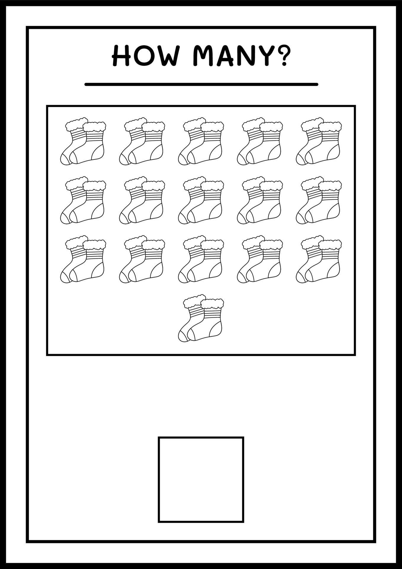 How many christmas sock, game for children. Vector illustration