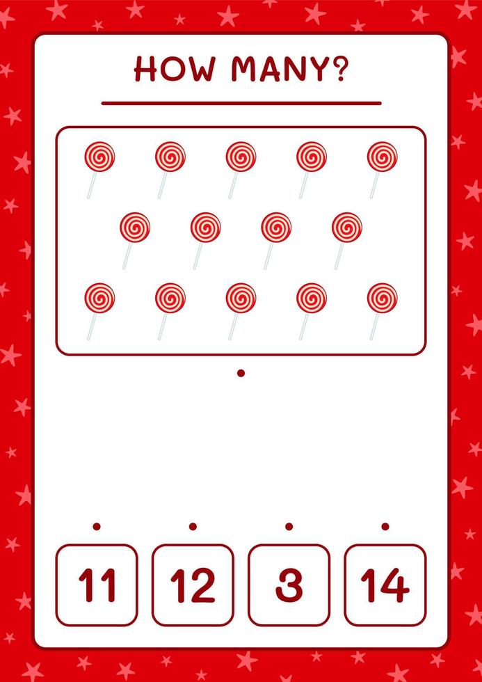 How many christmas lollipop, game for children. Vector illustration, printable worksheet