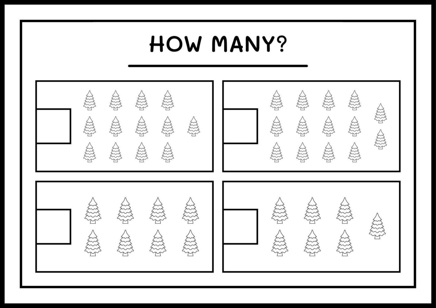 How many christmas tree, game for children. Vector illustration, printable worksheet