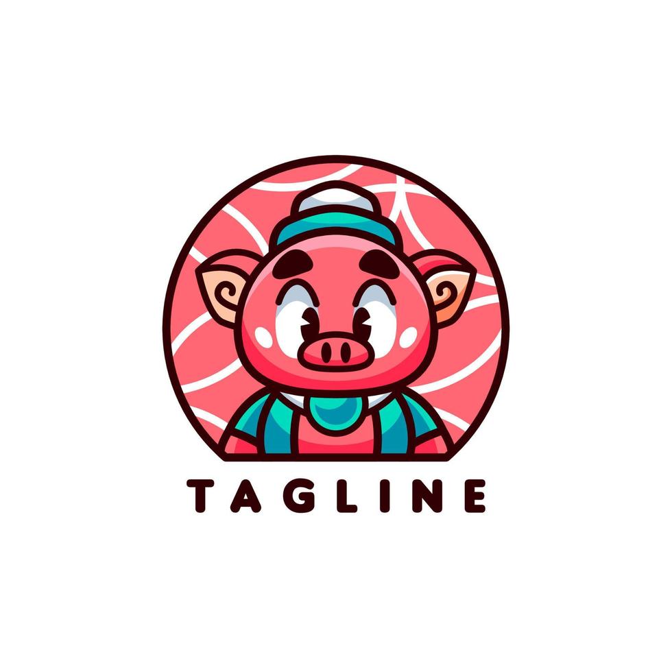 Pig logo design template with cute details vector