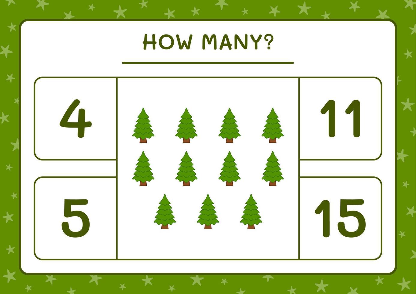 How many christmas tree, game for children. Vector illustration, printable worksheet