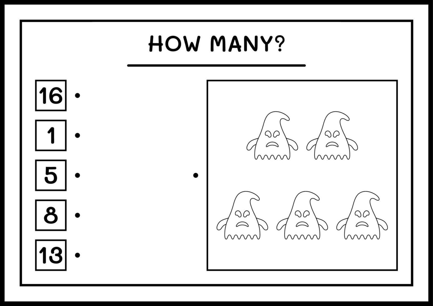 How many Ghost, game for children. Vector illustration, printable worksheet