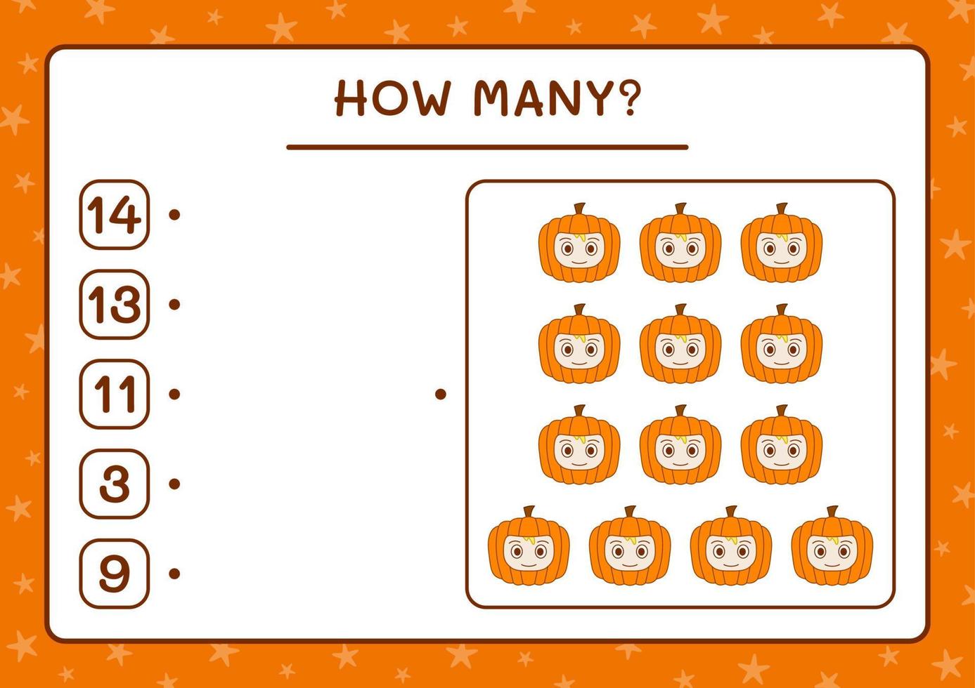 How many Pumpkin Mask, game for children. Vector illustration, printable worksheet