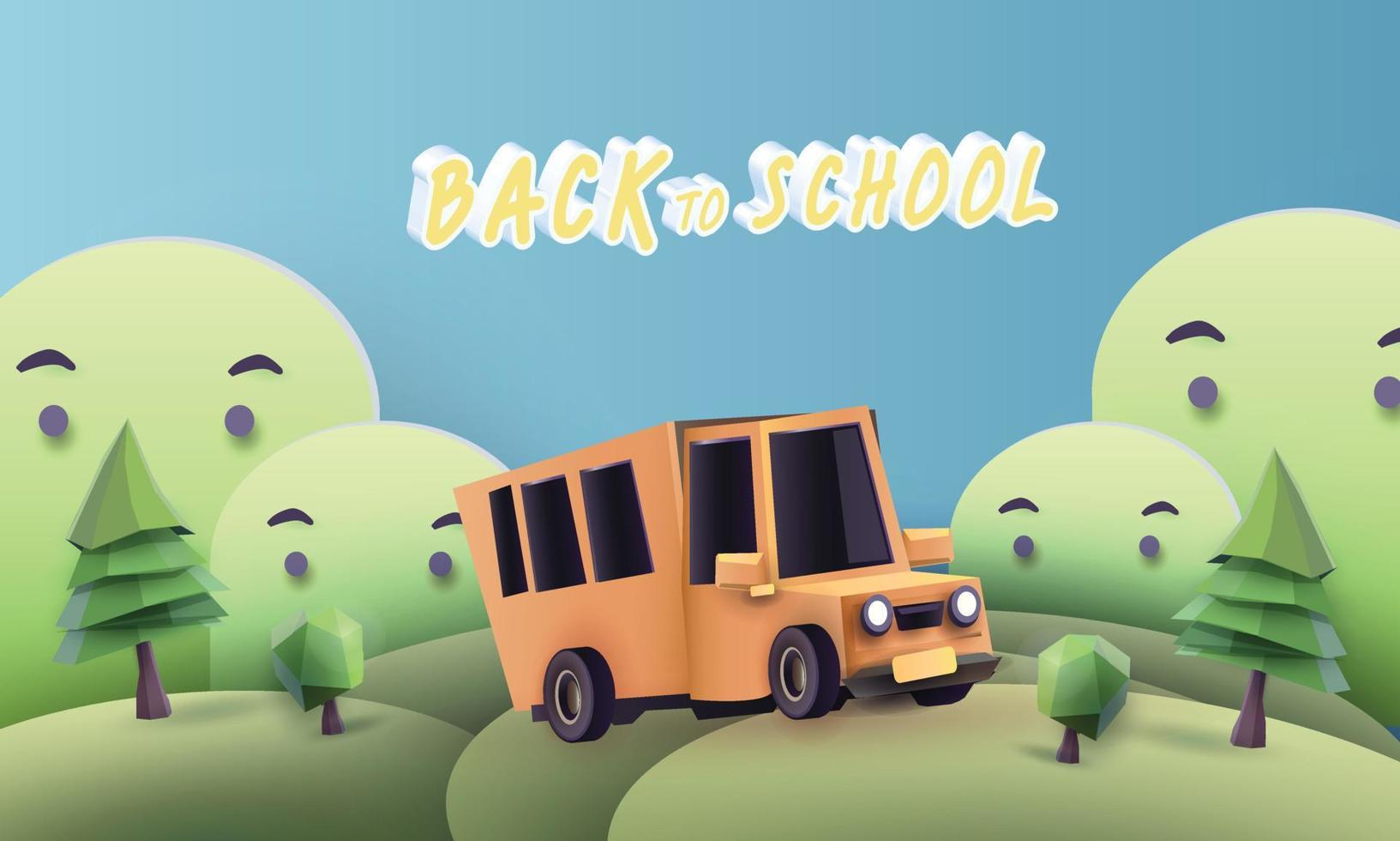 back to school colorful podium with school bus yellow and book elearning vector