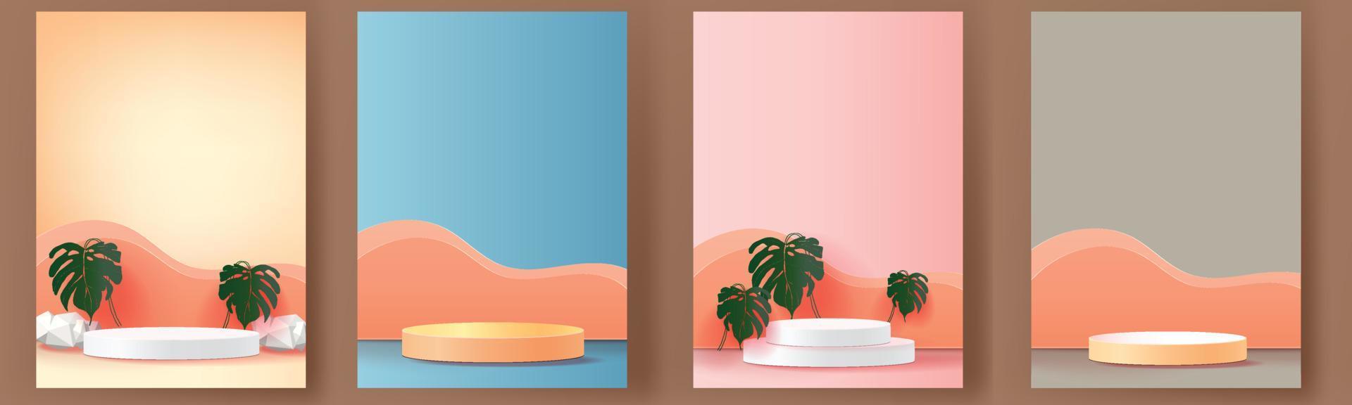 podium set minimal modern color white pastel mockup shape stand vector