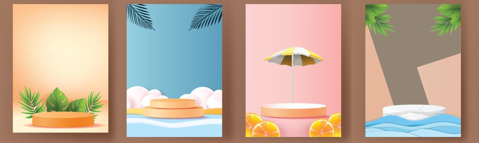 3d geometric podium mockup leaf tropical netural concept for showcase yellow background Abstract minimal scene product presentation summer season paper art vector