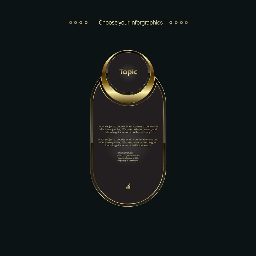 Premium buttons and icon design for multipurpose Infographic Vector template. A gold element option and golden version on a dark background, vector and illustration for web, technology