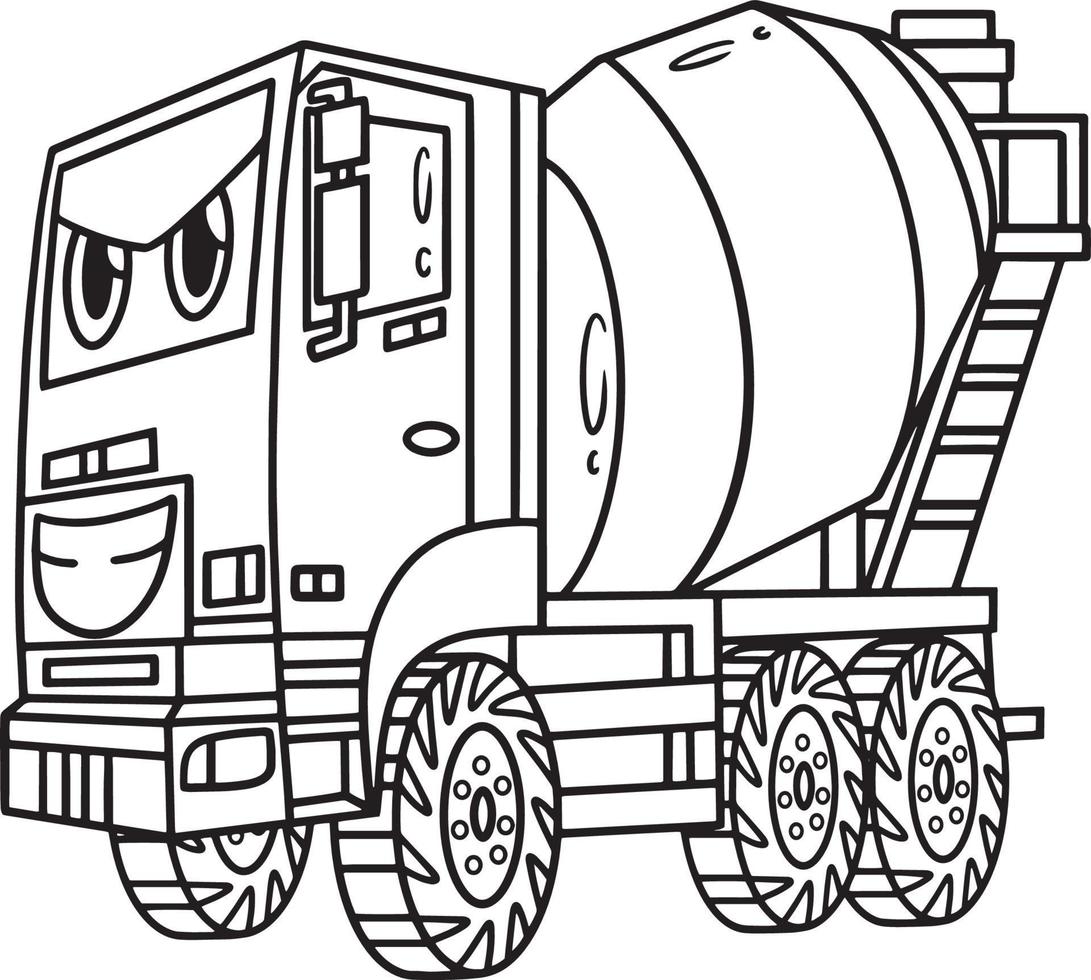 Concrete Mixer with Face Vehicle Coloring Page vector
