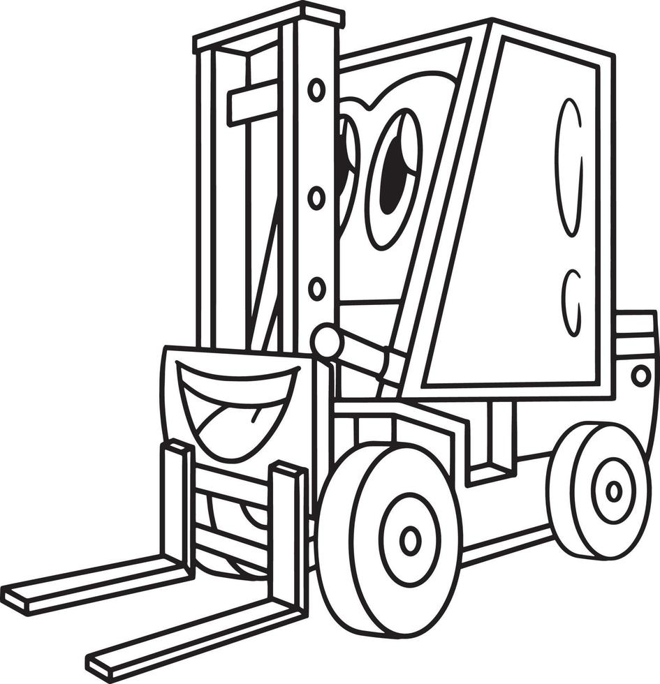 Forklift with Face Vehicle Coloring Page for Kids vector