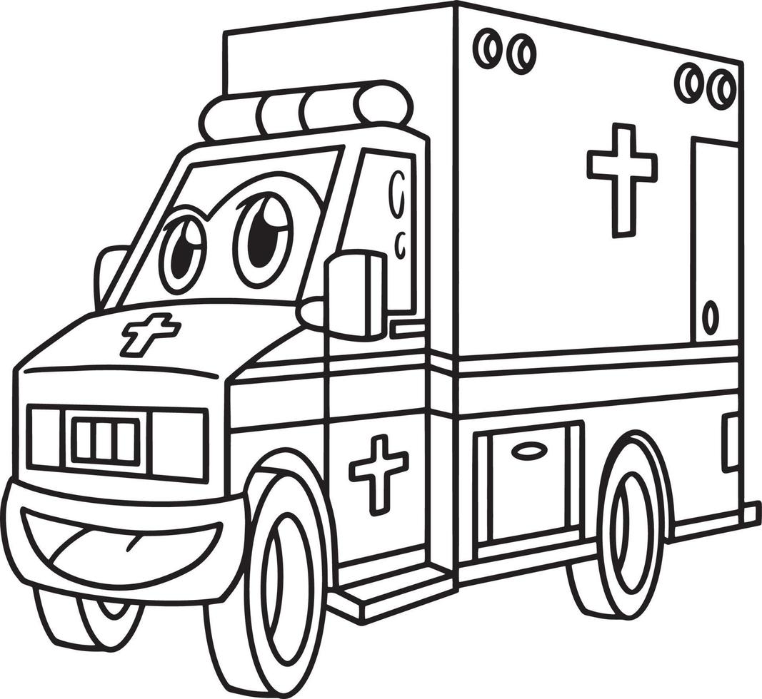Ambulance with Face Vehicle Coloring Page for Kids vector