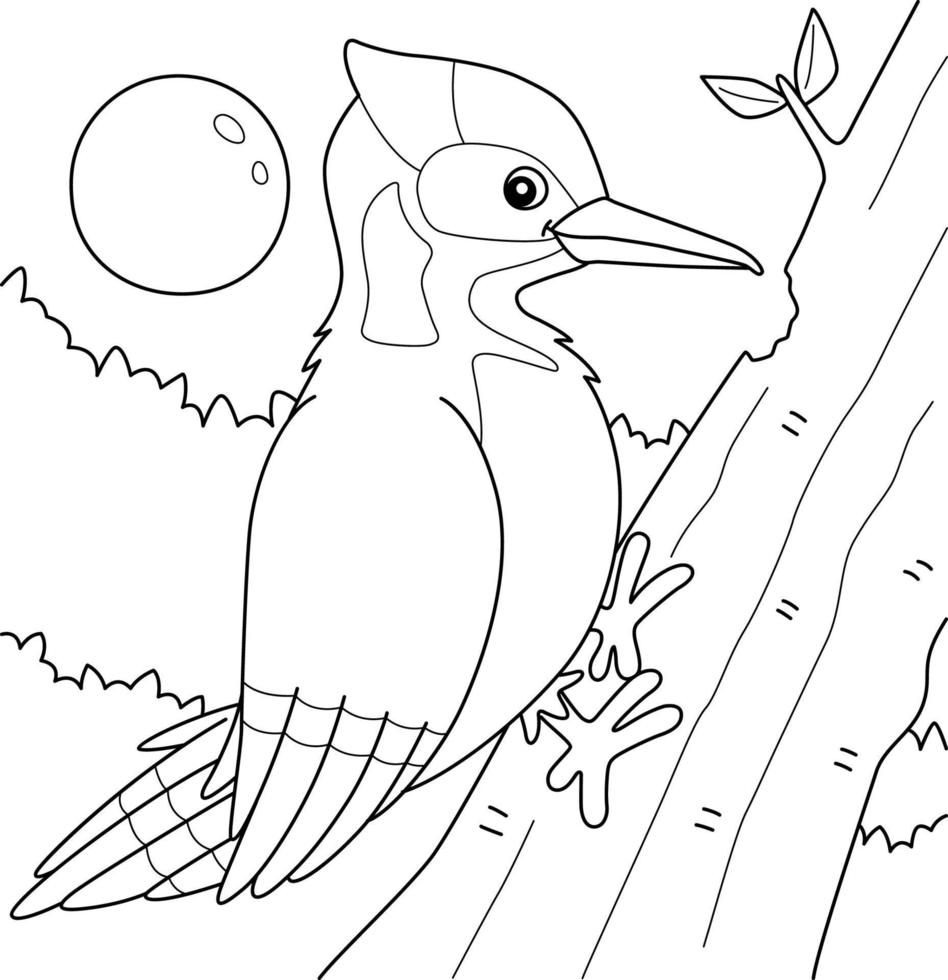 Woodpecker Bird Animal Coloring Page for Kids vector