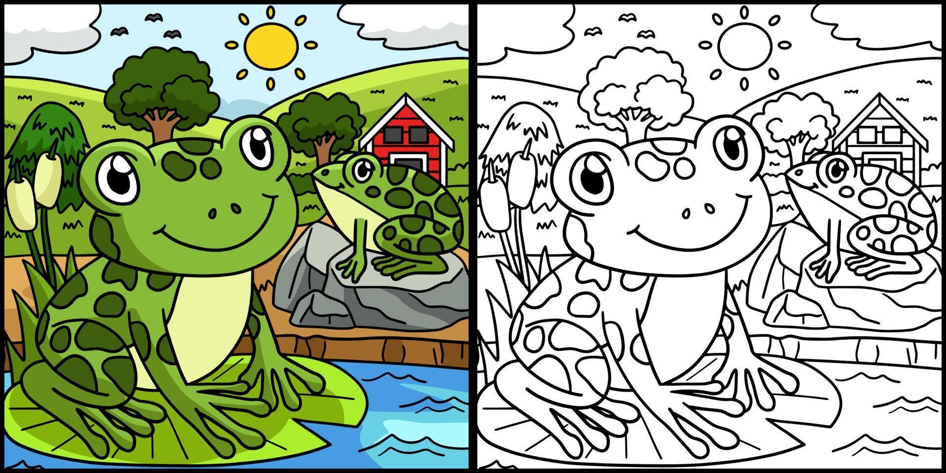 Frog Coloring Page Colored Illustration vector